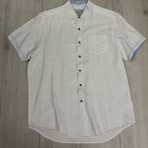 Men’s White Linen Button Down Short Sleeve Sleeve by International Report - L
